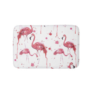 Flamingo watercolor pattern, vibrant design. bath mat