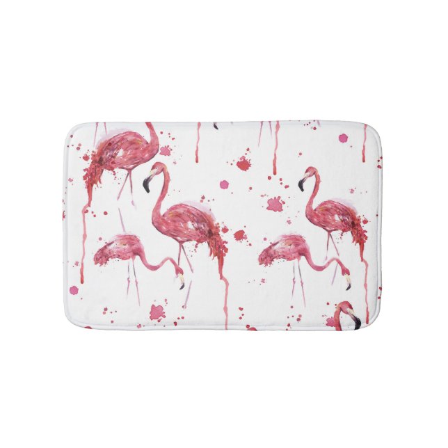 Flamingo watercolor pattern, vibrant design. bath mat (Front)