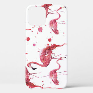 Flamingo watercolor pattern, vibrant design. iPhone 12 case