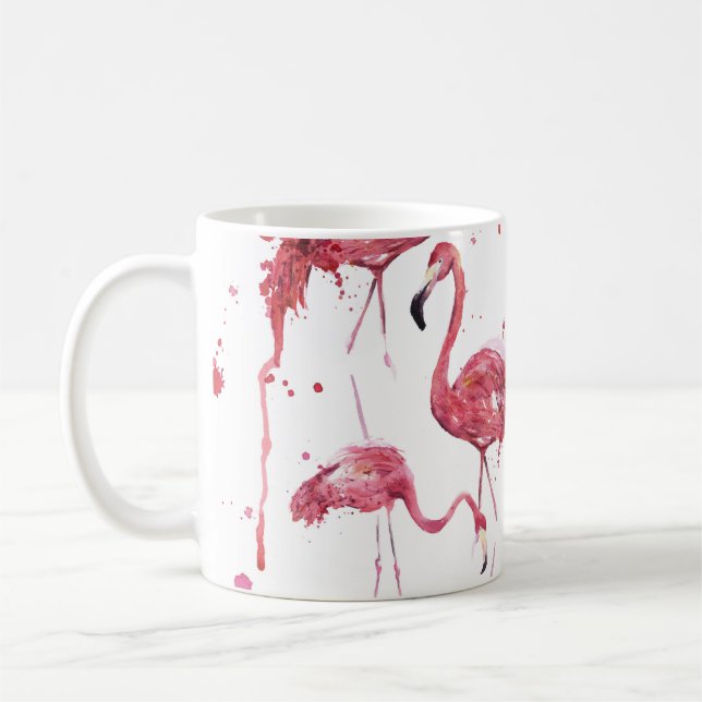 Flamingo watercolor pattern, vibrant design. coffee mug (Left)