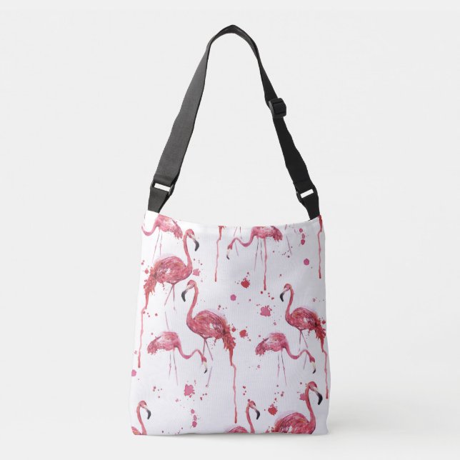 Flamingo watercolor pattern, vibrant design. crossbody bag (Front)