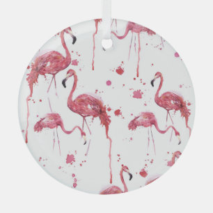 Flamingo watercolor pattern, vibrant design. glass tree decoration