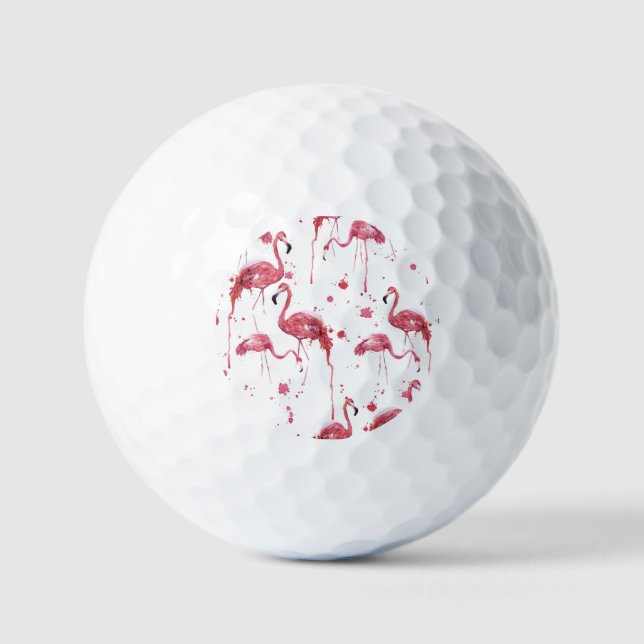 Flamingo watercolor pattern, vibrant design. golf balls (Front)