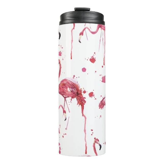 Flamingo watercolor pattern, vibrant design. thermal tumbler (Front)