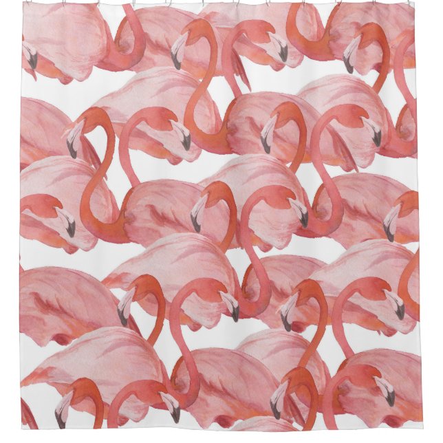 Flamingo Watercolor: Seamless Pattern Shower Curtain (Front)