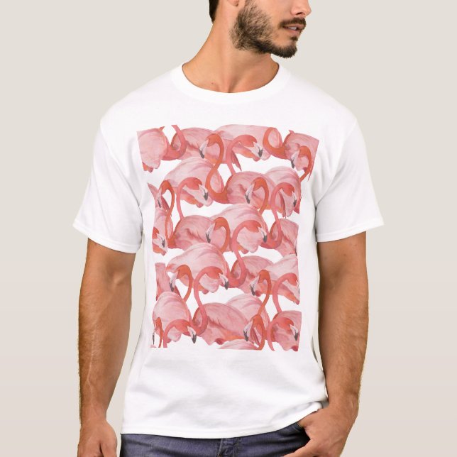 Flamingo Watercolor: Seamless Pattern T-Shirt (Front)