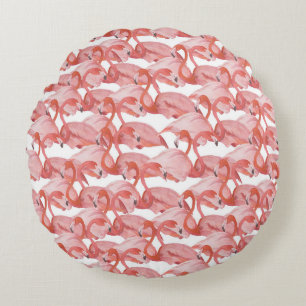 Flamingo Watercolor: Seamless Small Pattern Round Cushion