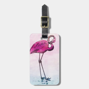 Flamingo Watercolor Vintage Pink Flamingos Retro Luggage Tag
