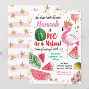 Flamingo Watermelon Girl Birthday Party Invitation