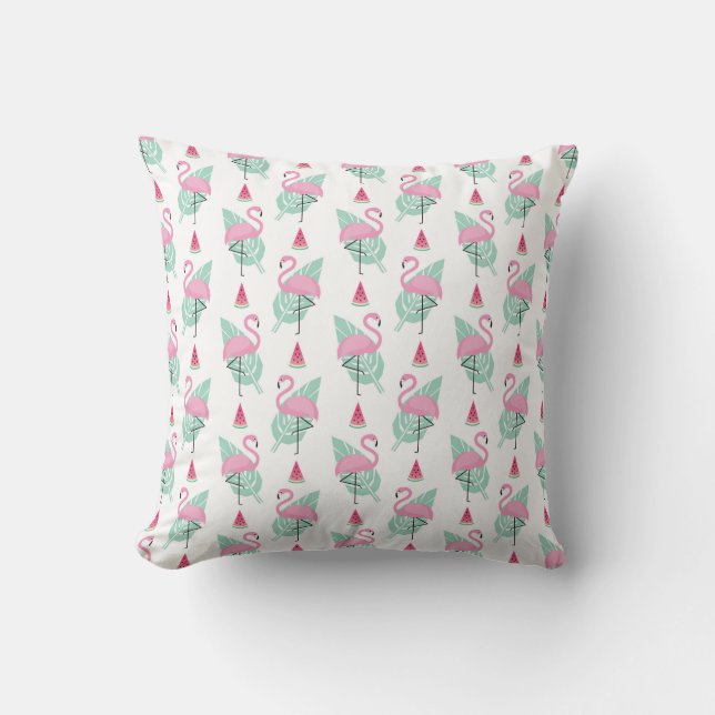 Flamingo & Watermelon Pastel Pattern Cushion (Front)