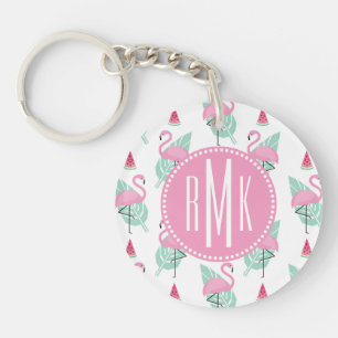 Flamingo & Watermelon Pastel Pattern Key Ring