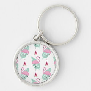 Flamingo & Watermelon Pastel Pattern Key Ring