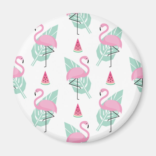 Flamingo & Watermelon Pastel Pattern Magnet (Front)