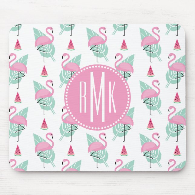 Flamingo & Watermelon Pastel Pattern Mouse Mat (Front)