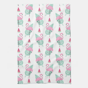 Flamingo & Watermelon Pastel Pattern Tea Towel