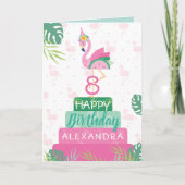 Flamingo & Watermelon Tropical Birthday Cake Card (Front)