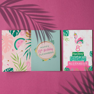 Flamingo & Watermelon Tropical Birthday Cake Card