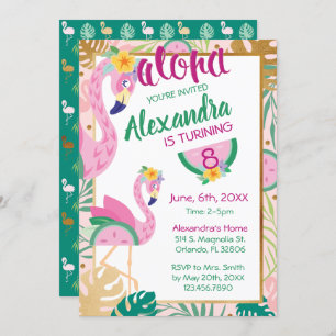 Flamingo & Watermelon Tropical Birthday Invitation
