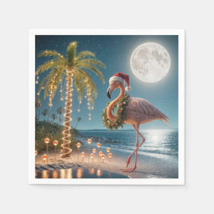 Flamingo Wearing a Christmas Wreath Napkin