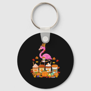 Flamingo Wearing Hat Fall Coffee Cups Lover Key Ring