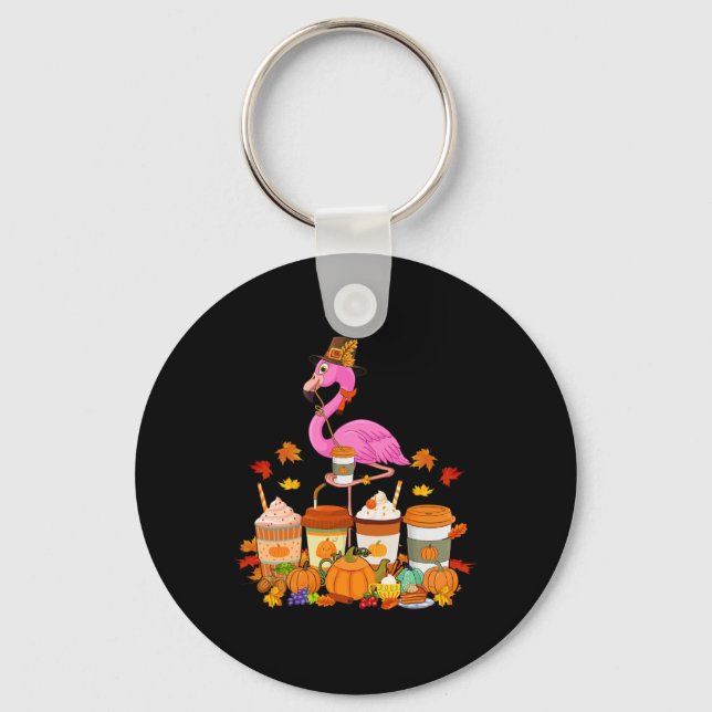Flamingo Wearing Hat Fall Coffee Cups Lover  Key Ring (Front)