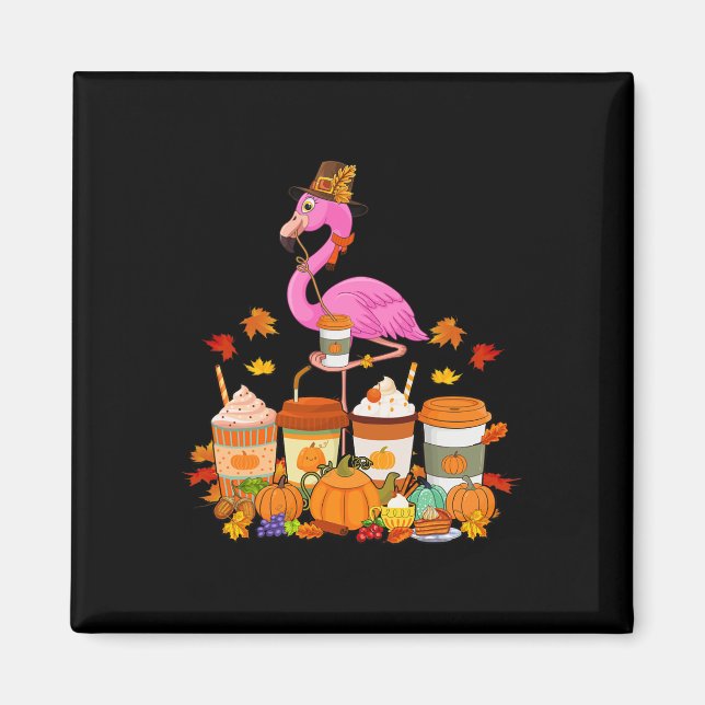 Flamingo Wearing Hat Fall Coffee Cups Lover  Magnet (Front)
