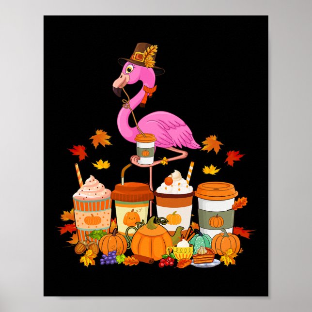 Flamingo Wearing Hat Fall Coffee Cups Lover  Poster (Front)