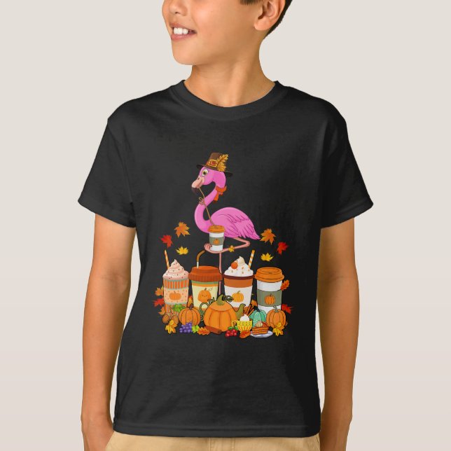 Flamingo Wearing Hat Fall Coffee Cups Lover  T-Shirt (Front)