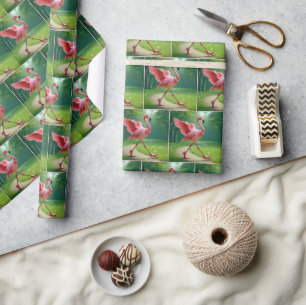 Flamingo Wearing High Heels and Pearls Wrapping Paper
