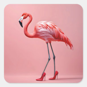 Flamingo Wearing Red High Heels Square Sticker