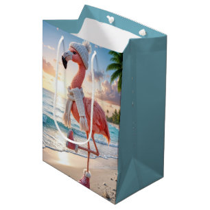 Flamingo Wearing Scarf and Pink Boots Medium Gift Bag