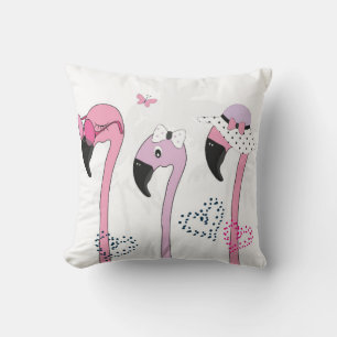 Flamingo wearing sunglasses and hat in summer. Cut Cushion