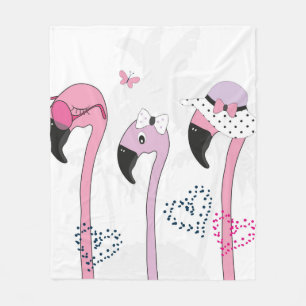 Flamingo wearing sunglasses and hat in summer. Cut Fleece Blanket