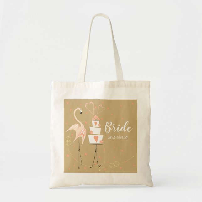Flamingo Wedding Bride Date budget tote Bag (Front)
