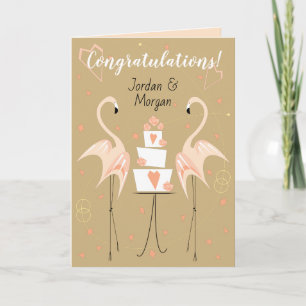 Flamingo Wedding Congratulations Names peach  Card