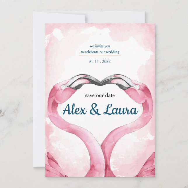 Flamingo wedding invitation (Front)