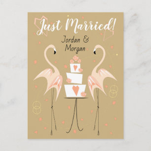 Flamingo Wedding Just Married Names portrait Postcard