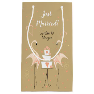 Flamingo Wedding Just married! Names Small Gift Bag