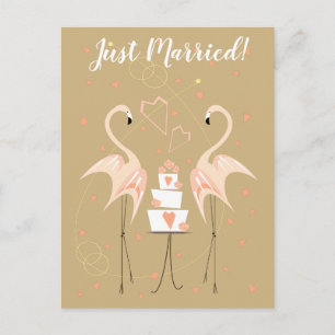 Flamingo Wedding Just Married postcard portrait