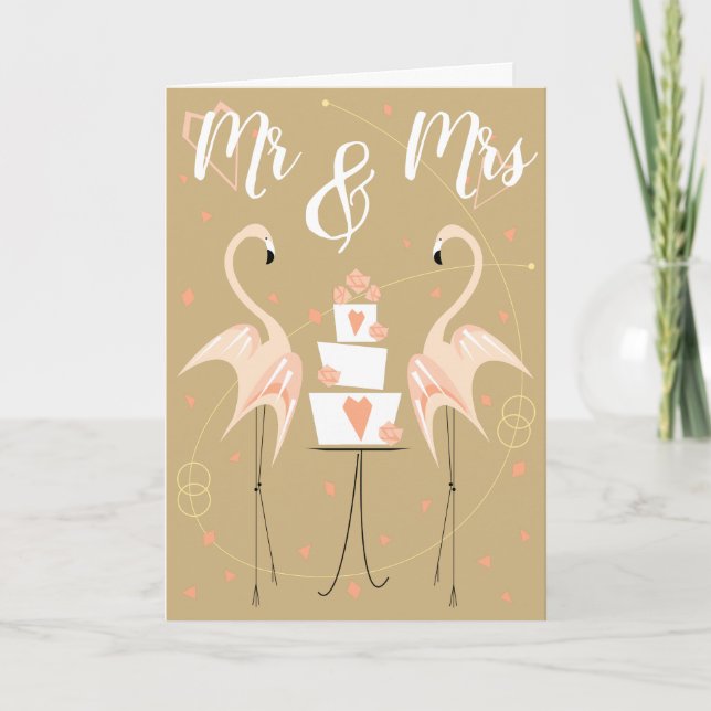 Flamingo Wedding Mr & Mrs Text Card (Front)