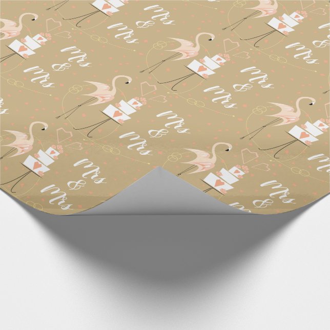 Flamingo Wedding Mrs & Mrs wrapping paper (Corner)