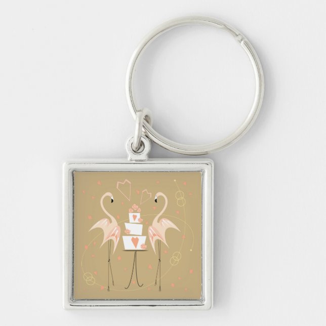 Flamingo Wedding premium keychain square (Front)