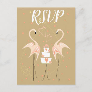 Flamingo Wedding RSVP postcard portrait