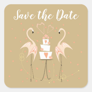 Flamingo Wedding Save the Date square Square Stic Sticker