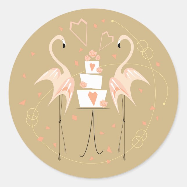 Flamingo Wedding sticker round (Front)