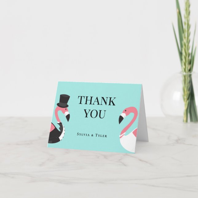 Flamingo Wedding  Thank You Card (Front)