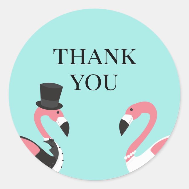 Flamingo Wedding Thank You Classic Round Sticker (Front)