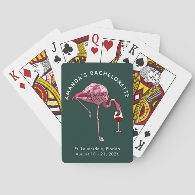 Flamingo Wine Drinker Green Bachelorette Party Playing Cards (Back)