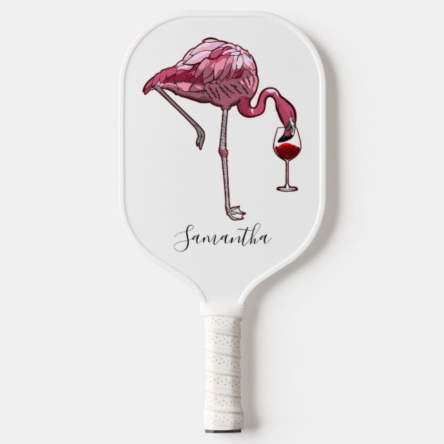 Flamingo Wine Drinking Bird Custom Pickleball Paddle (Front)