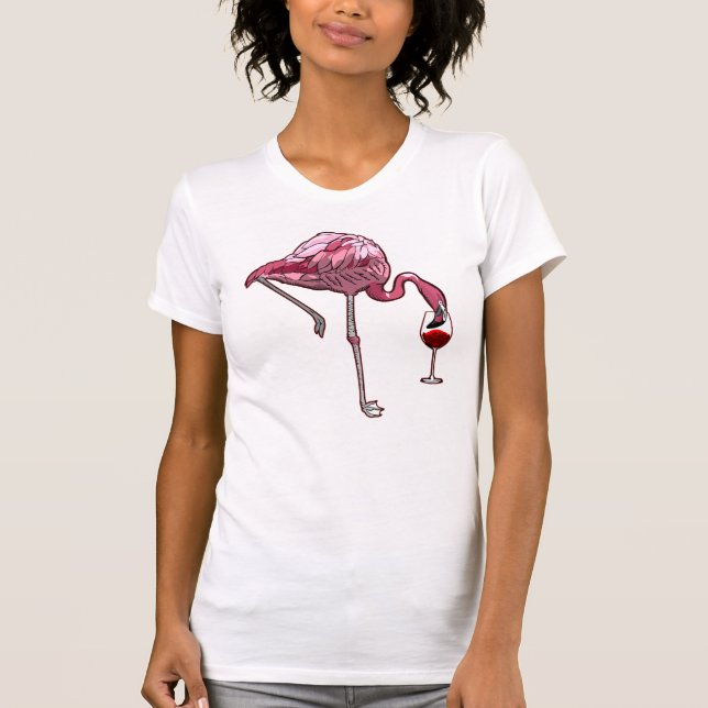 Flamingo Wine Drinking Bird T-Shirt (Front)